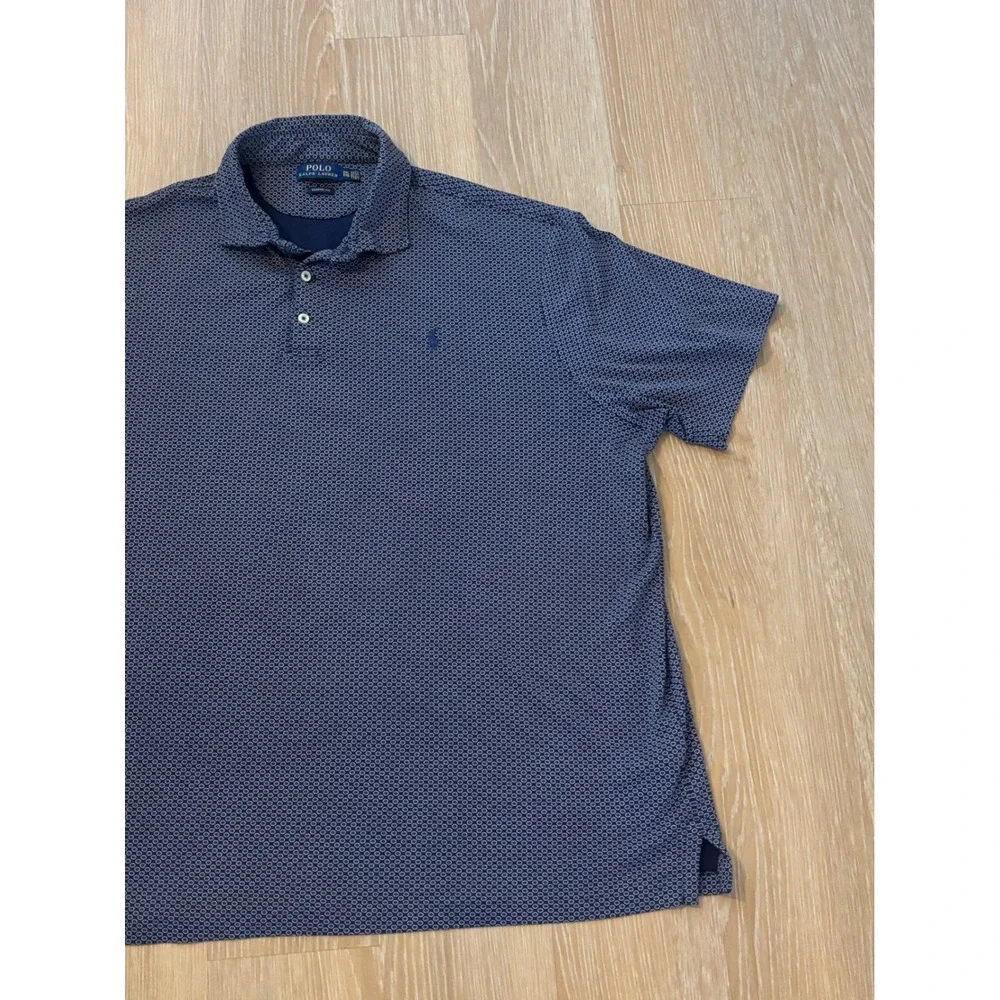 Polo Ralph Lauren Mens XXL Classic Fit Navy Blue Geometric Circle Polo Shirt